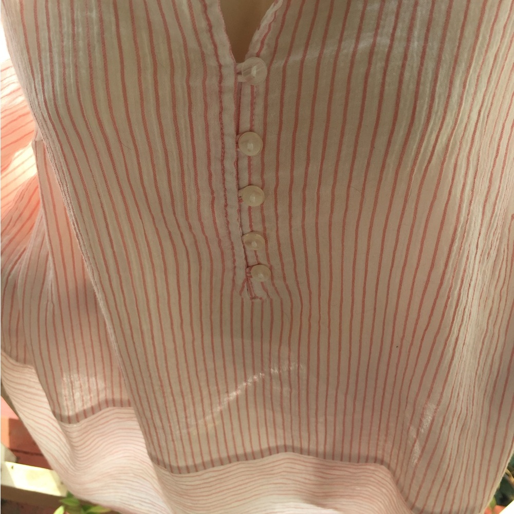 Liz Claiborne pin stripe cotton  tab front tunic style  pastel blouse - Picture 4 of 8
